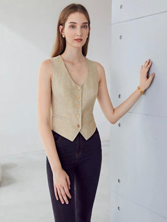 Linen Single Breasted Waistcoat