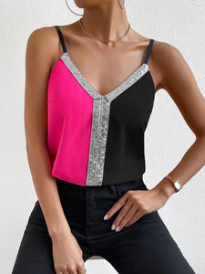 Colorblock Contrast Sequin Cami Top