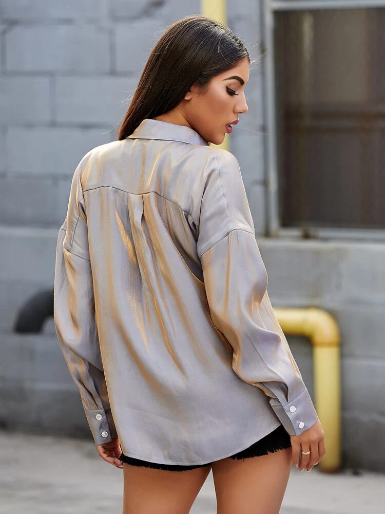 Solid Drop Shoulder Blouse freeshipping - Kendiee