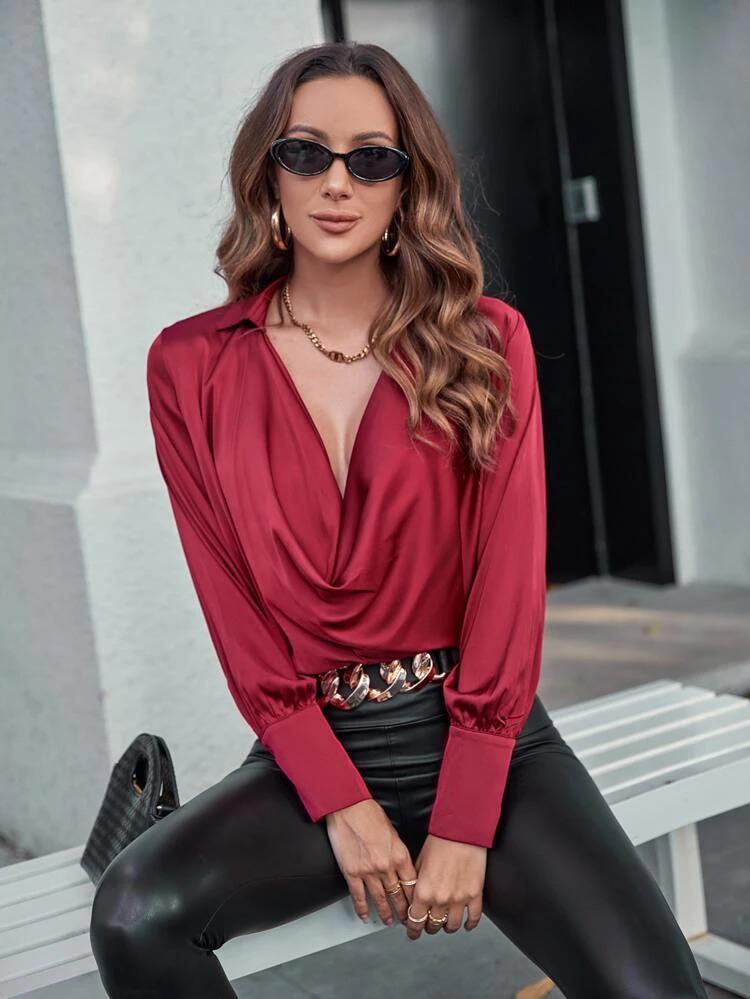 Drape Neck Solid Blouse