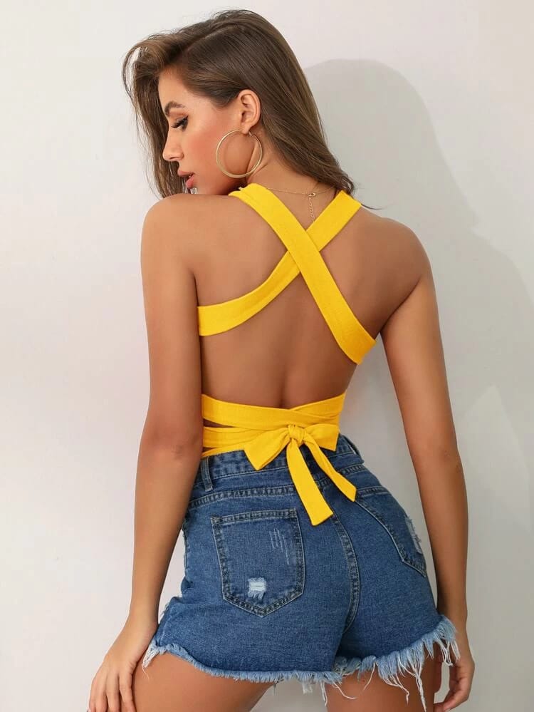 Crisscross Tie Backless Crop Cami Top freeshipping - Kendiee