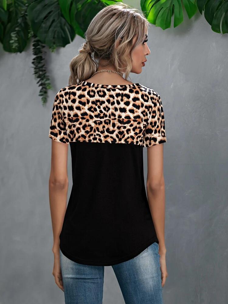 Cheetah Panel Short Sleeve Tee freeshipping - Kendiee