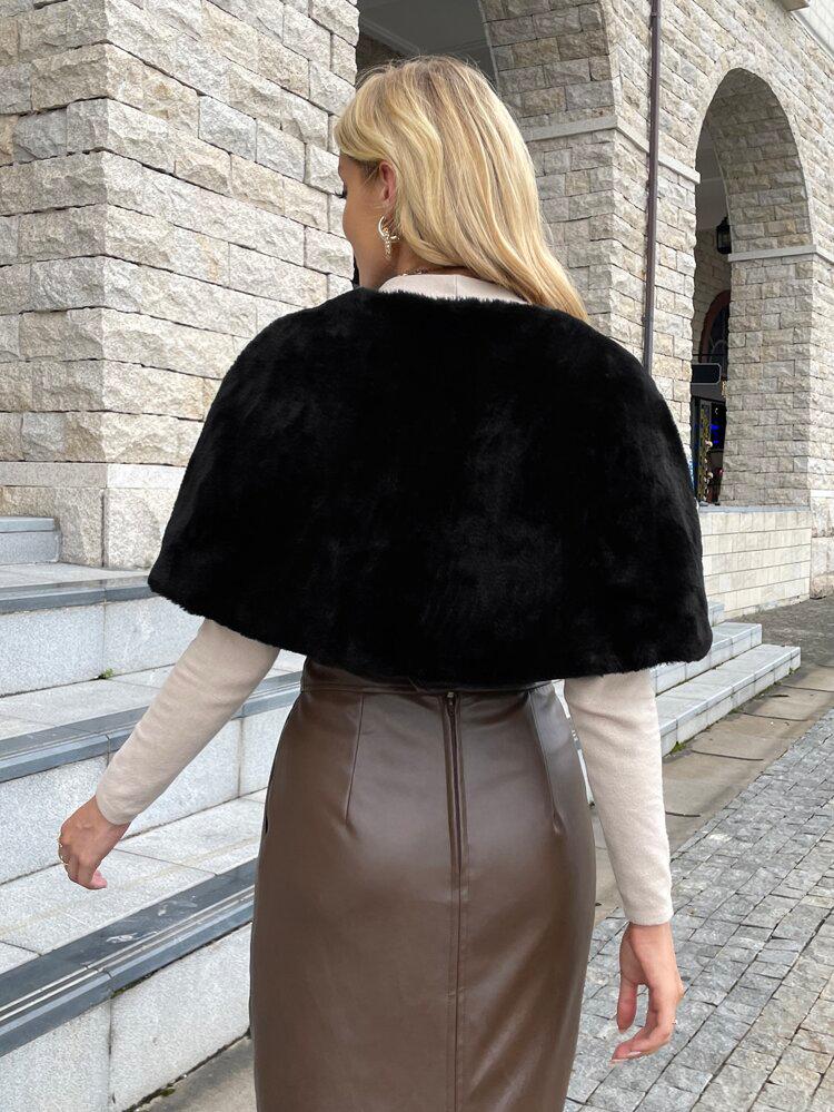 Single Button Crop Velvet Cape Fuzzy Coat freeshipping - Kendiee