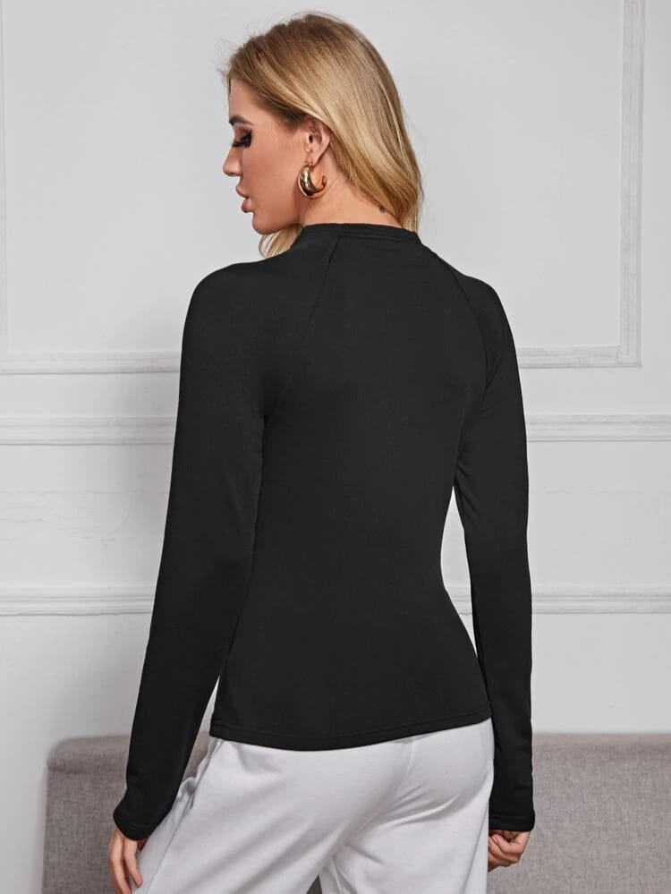 Zip Up Contrast Piping Top freeshipping - Kendiee