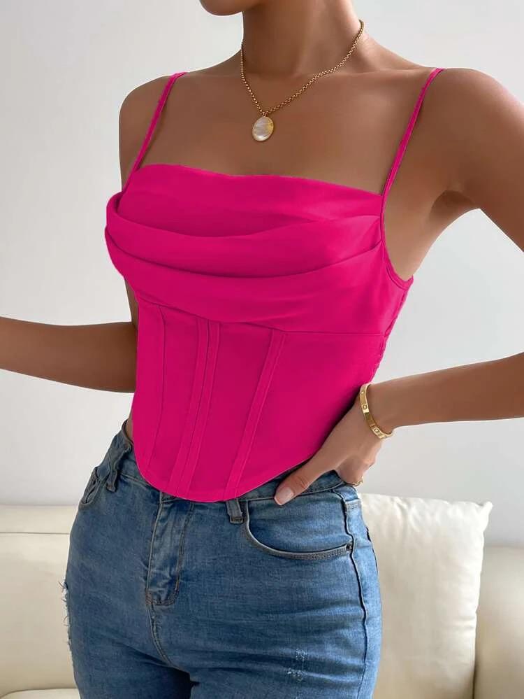 Solid Asymmetrical Hem Crop Cami Top