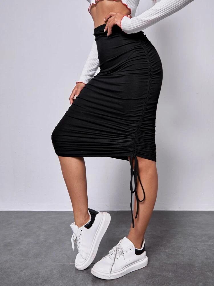 Ruched Drawstring Pencil Skirt freeshipping - Kendiee