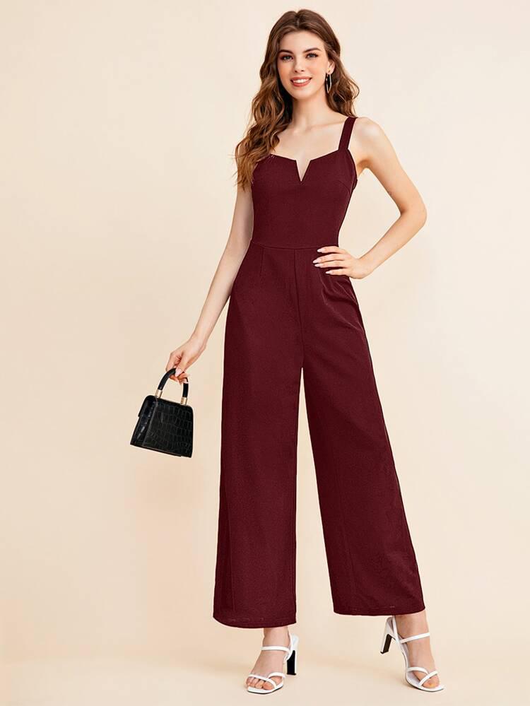 Notch Neck Solid Slip Jumpsuit freeshipping - Kendiee