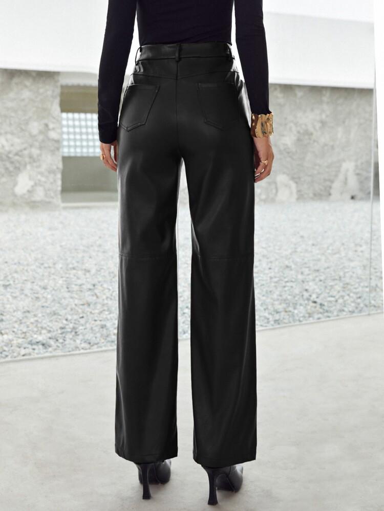 Zipper Fly Palazzo PU Pants freeshipping - Kendiee