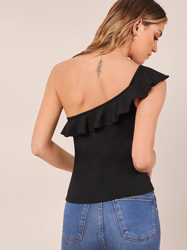 One Shoulder Ruffle Trim Top freeshipping - Kendiee