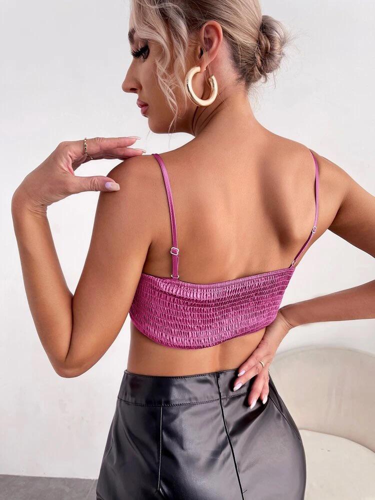 Shirred Satin Crop Cami Top