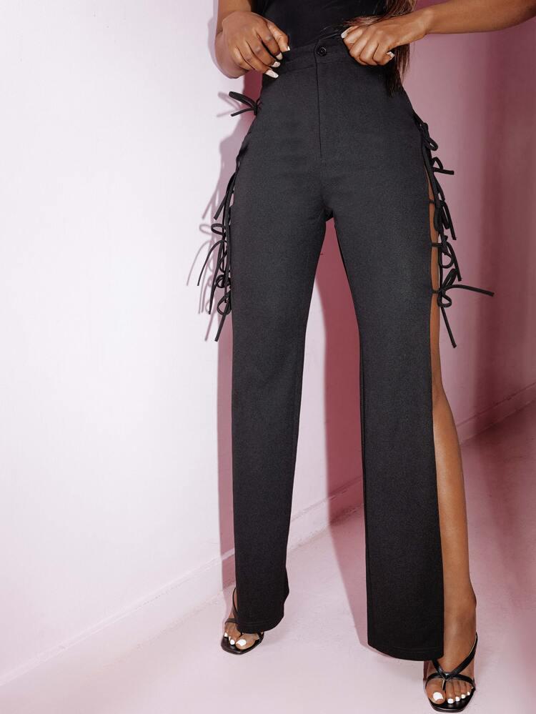 Tied Split Thigh Side Pants freeshipping - Kendiee