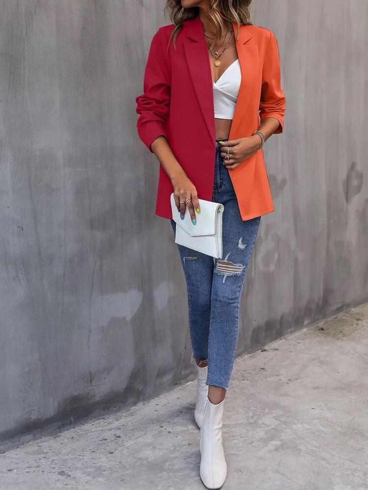 Two Tone Single Button Blazer