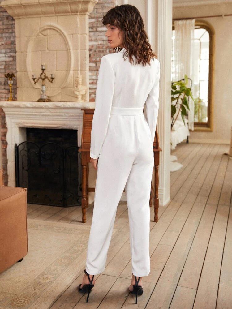 Lapel Neck Single Button Shirt Jumpsuit