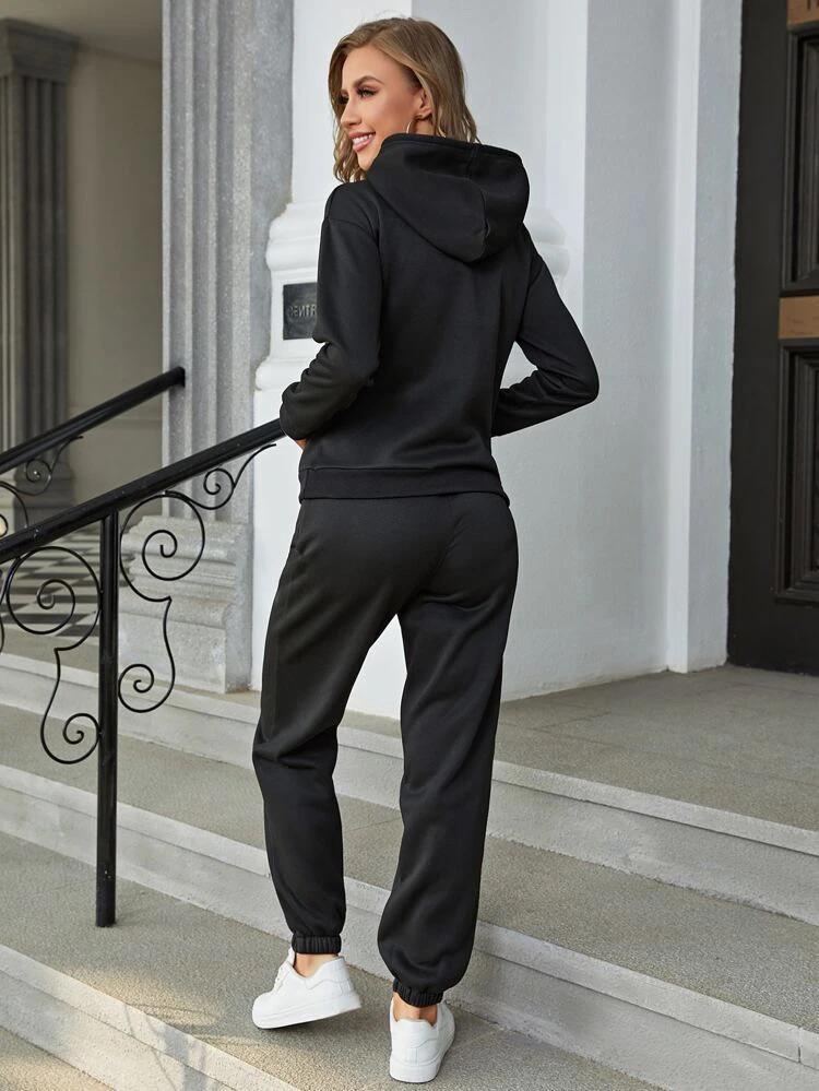 Solid Drawstring Hoodie & Sweatpants