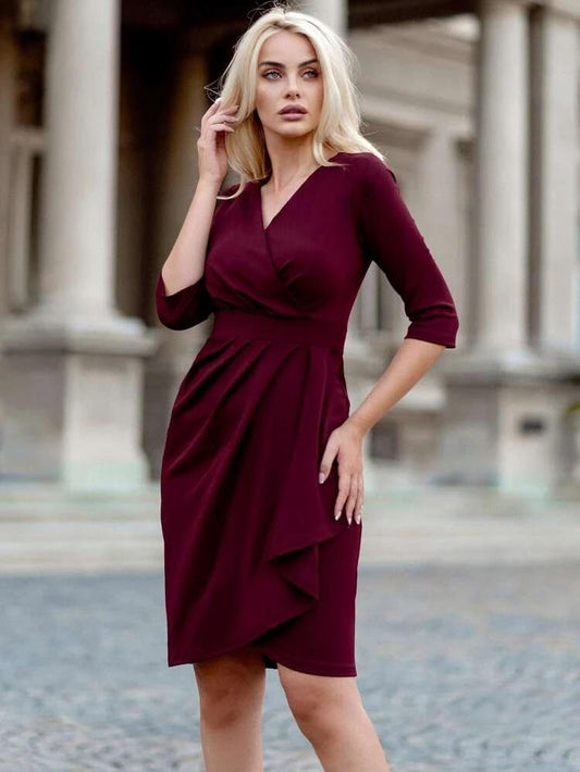 Surplice Neck Ruched Wrap Dress