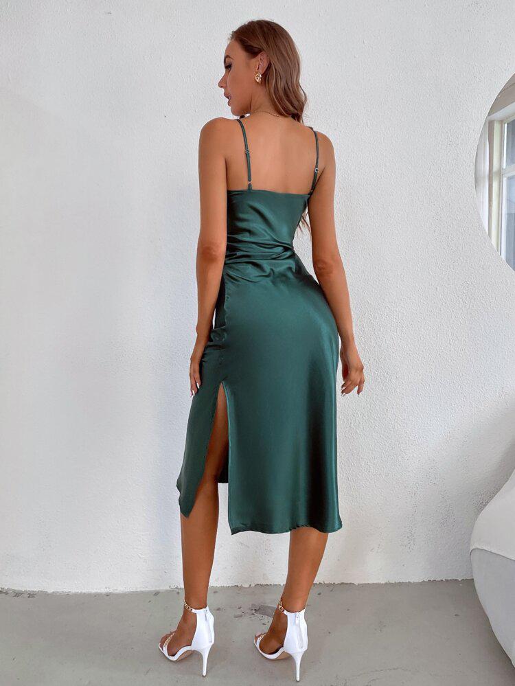 Split Thigh Satin Cami Dress freeshipping - Kendiee