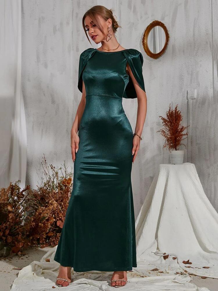 Satin Mermaid Hem Maxi Prom Dress freeshipping - Kendiee