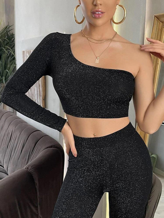 Glitter One Shoulder Crop Top