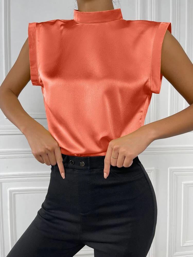 Draped Back Button Detail Satin Top