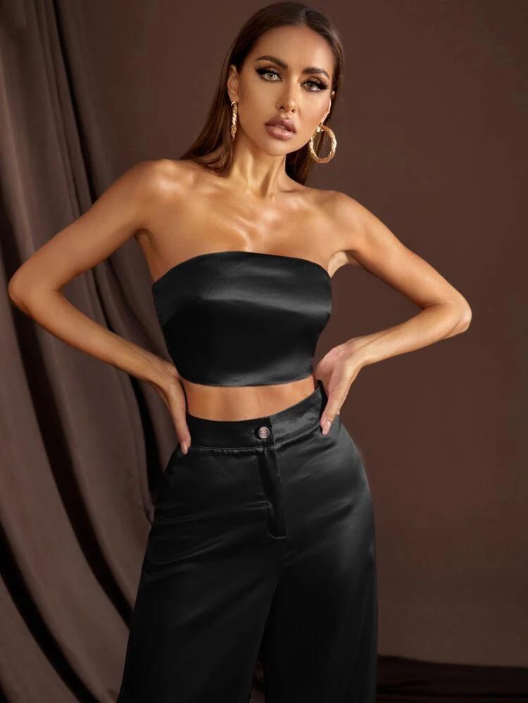 Solid Satin Pant & Tube Top