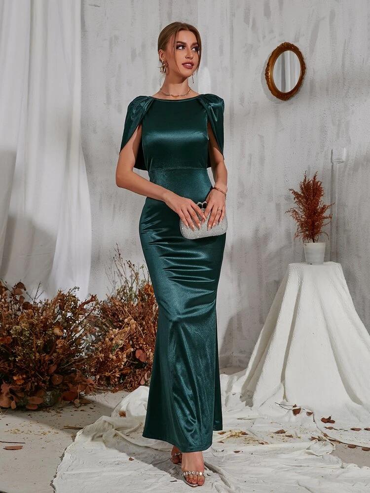 Satin Mermaid Hem Maxi Prom Dress freeshipping - Kendiee