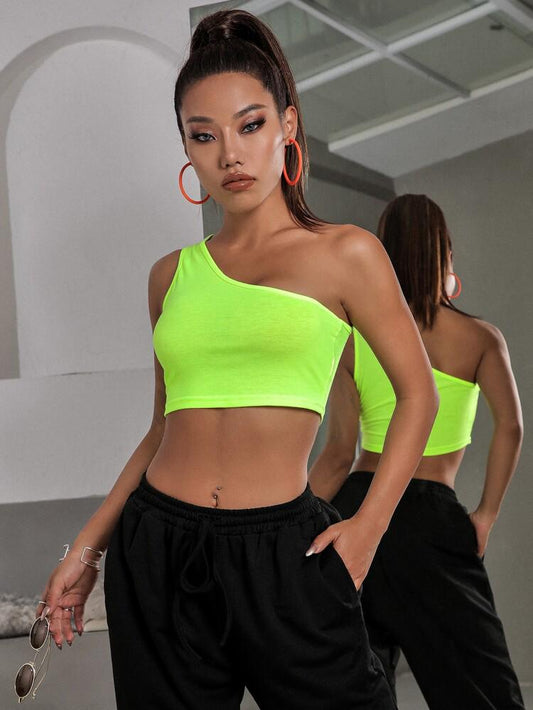 Neon Green One Shoulder Top freeshipping - Kendiee