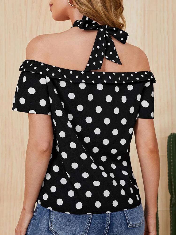 Polka Dot Halter Neck Blouse