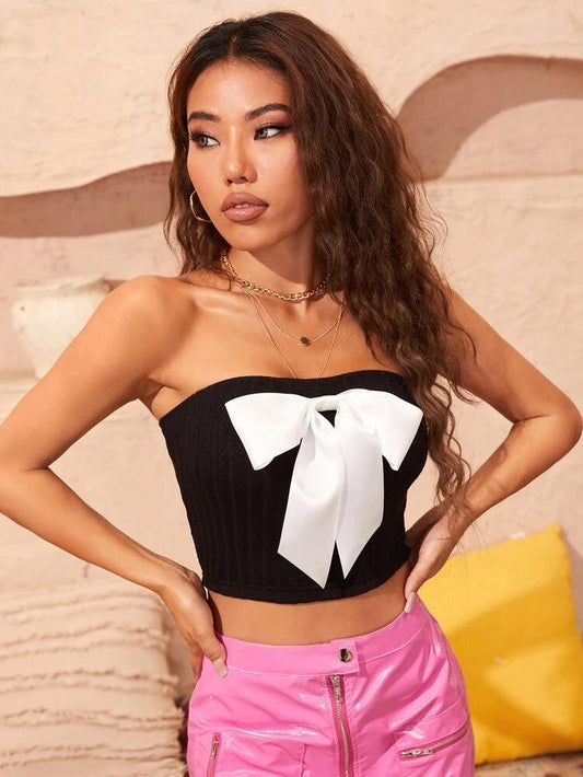 Big Bow Detail Tube Crop Top