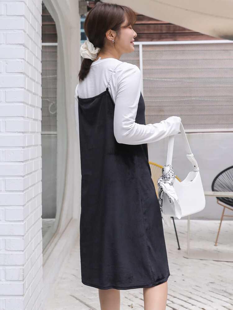Solid Chain Straps Cami Dress Without Tee