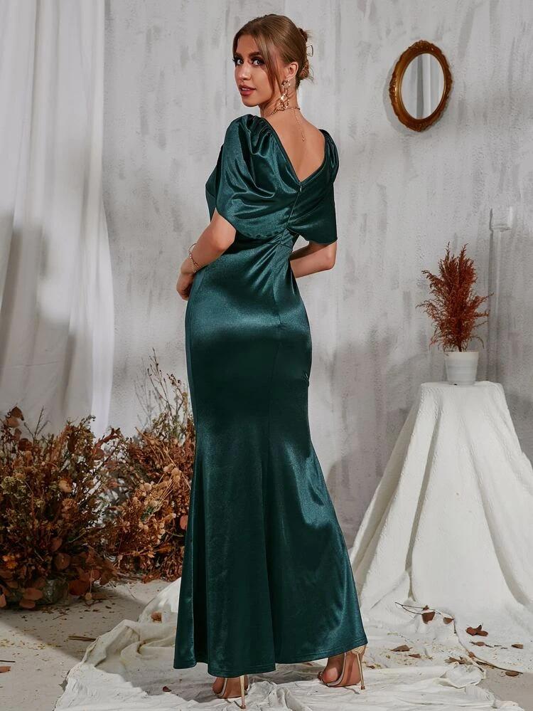 Satin Mermaid Hem Maxi Prom Dress freeshipping - Kendiee