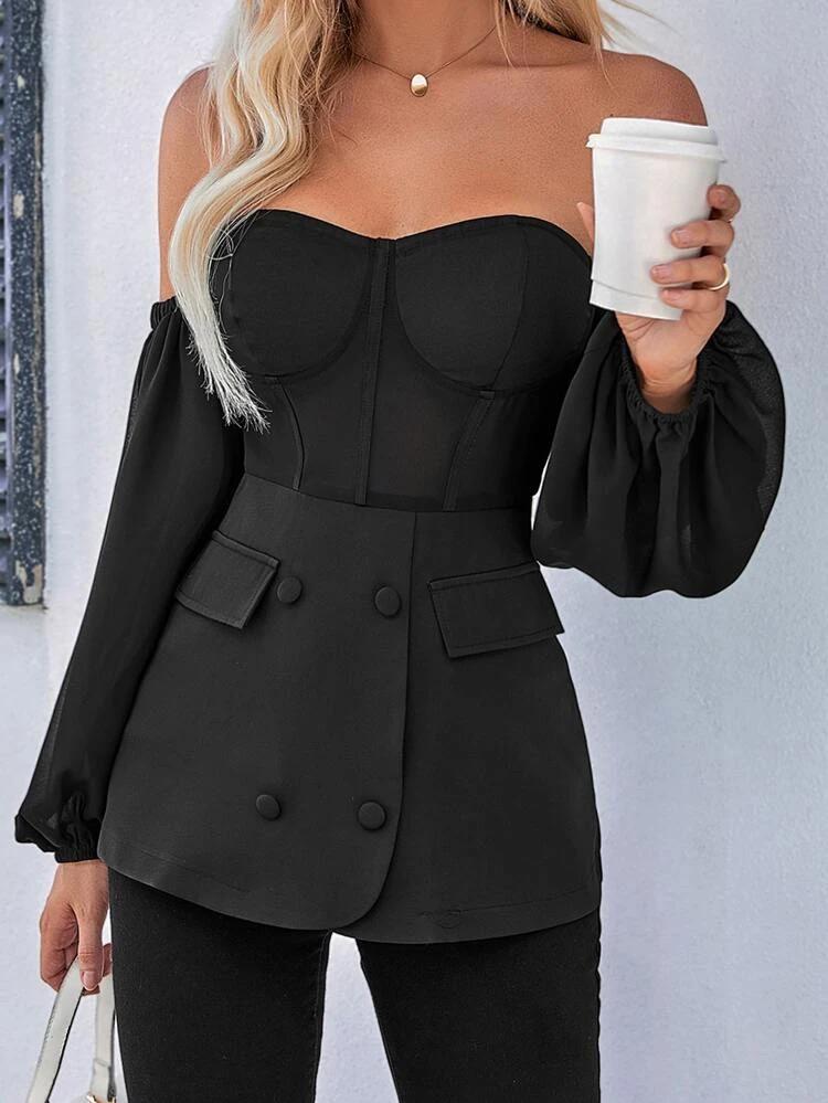 Off Shoulder Flap Detail Bustier Top