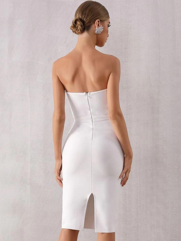 Contrast Panel Split Back Tube Dress freeshipping - Kendiee