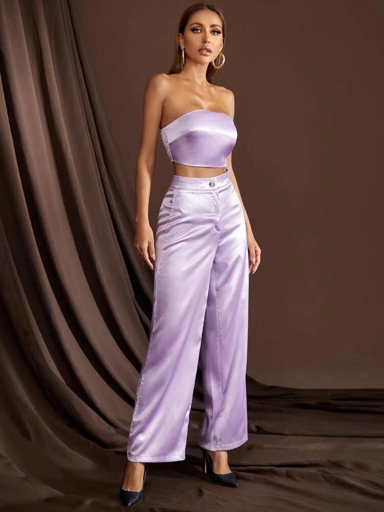 Satin Tube Top & Wide Leg Pants