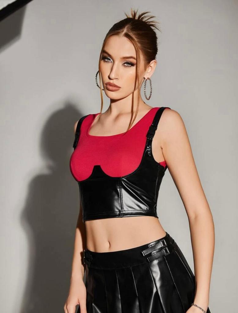 2 In 1 PU Leather Tank Top