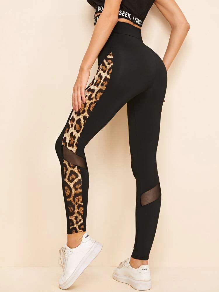 Leopard Side Seam Mesh Insert Leggings freeshipping - Kendiee