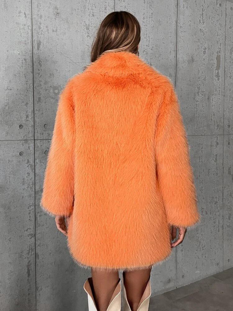 Lapel Neck Open Front Fuzzy Coat