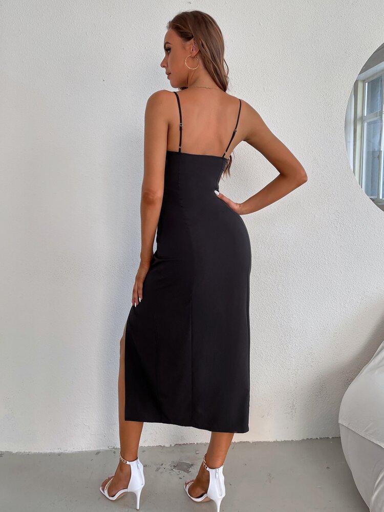 Peekaboo Front Split Thigh Cami Dress freeshipping - Kendiee