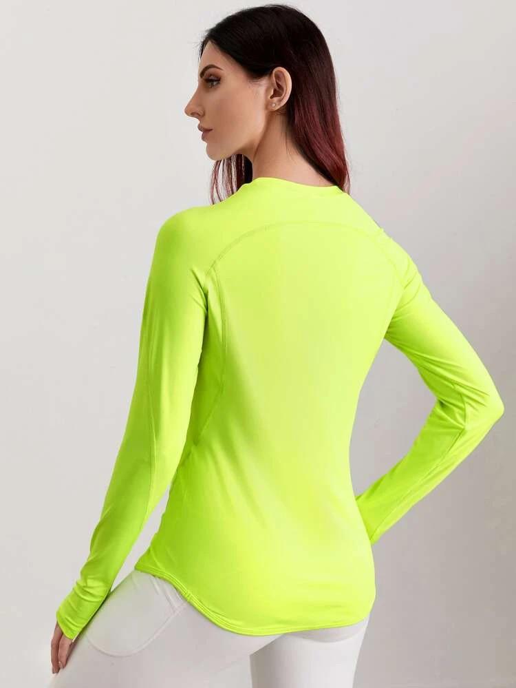 Neon Green Raglan Sleeve Sports Tee With Thumb Holes