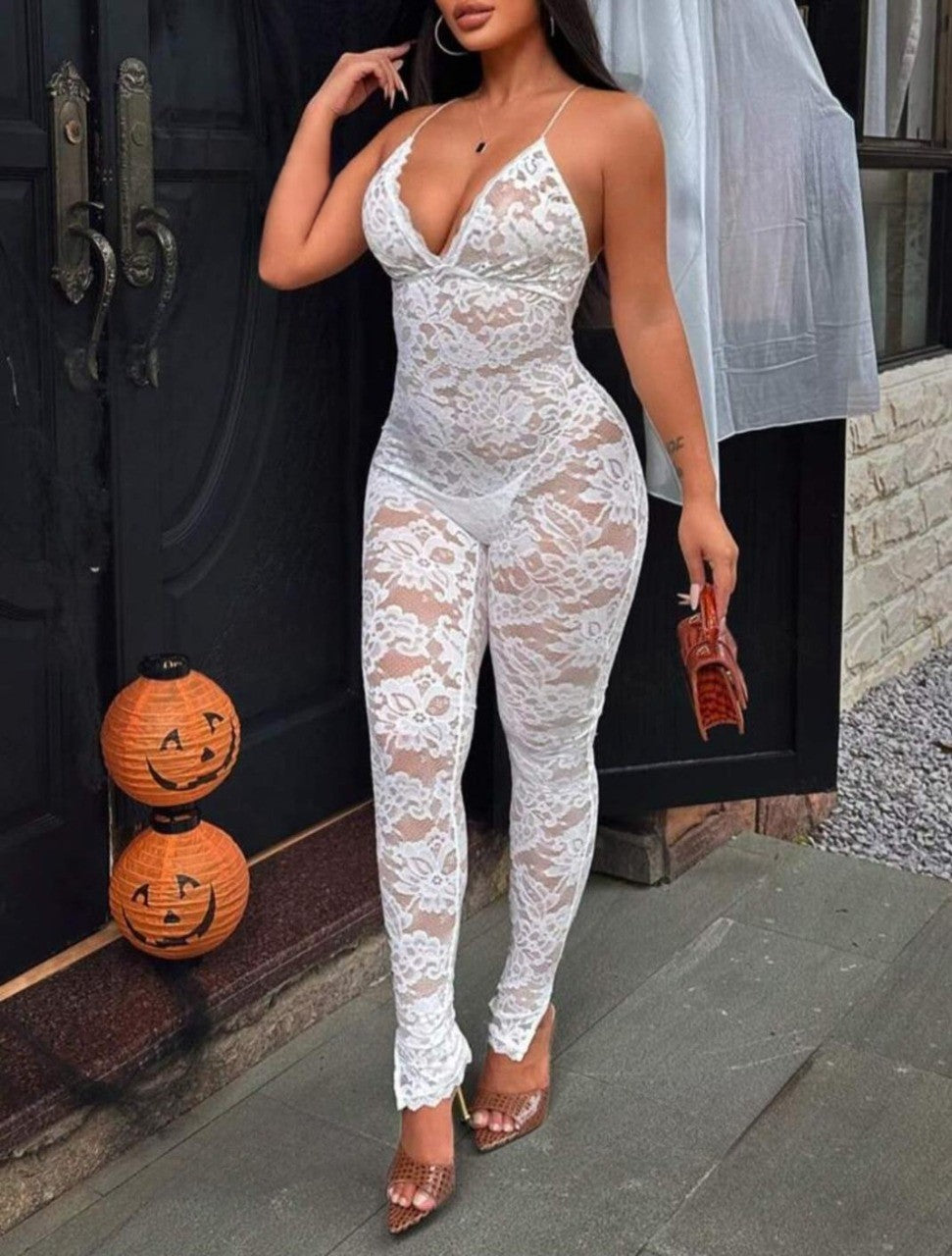 Solid Color Spaghetti Strap Backless Sexy Jumpsuit