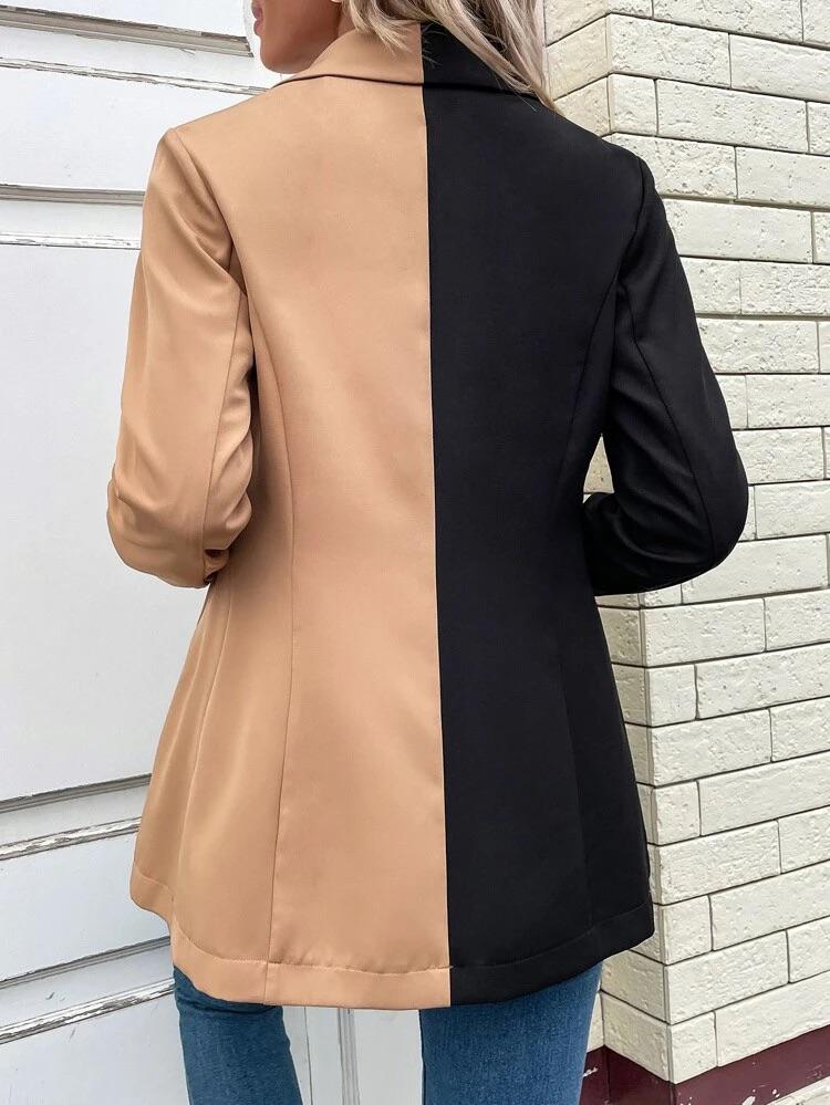 Two Tone Shawl Collar Blazer Without Belt