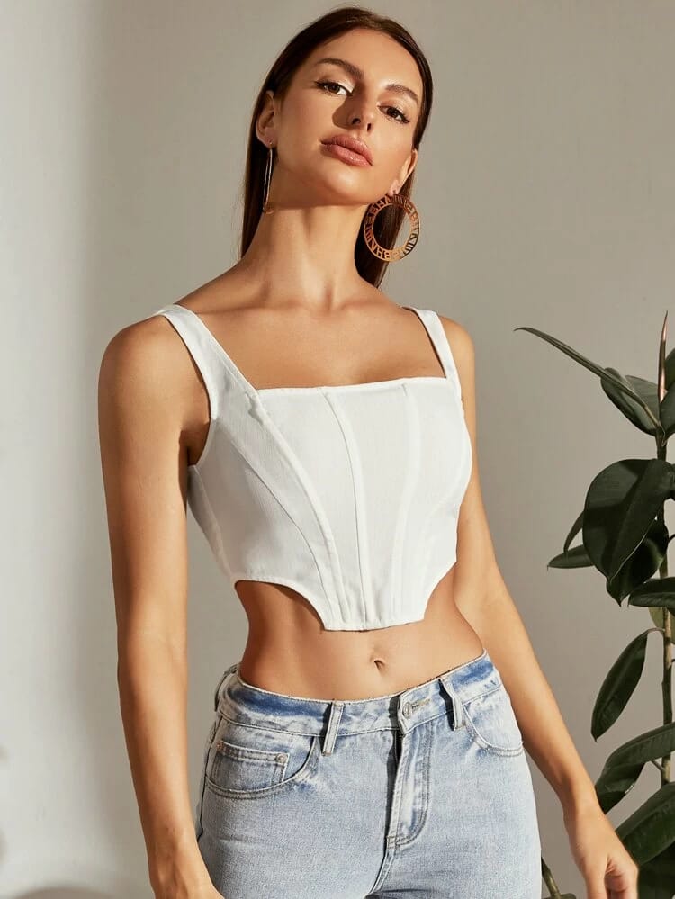 Zip Back Asymmetrical Hem Tank Crop Top freeshipping - Kendiee