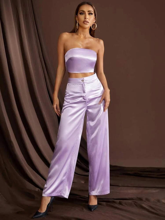 Satin Tube Top & Wide Leg Pants