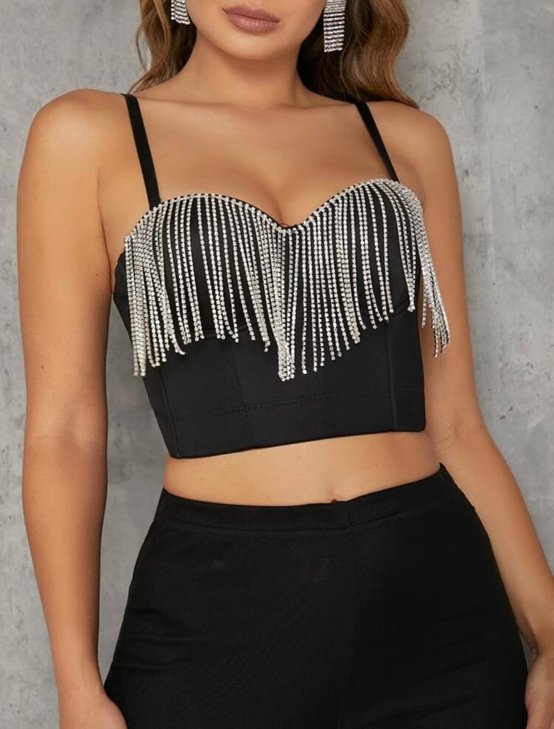 Rhinestone Fringe Cami Crop Top