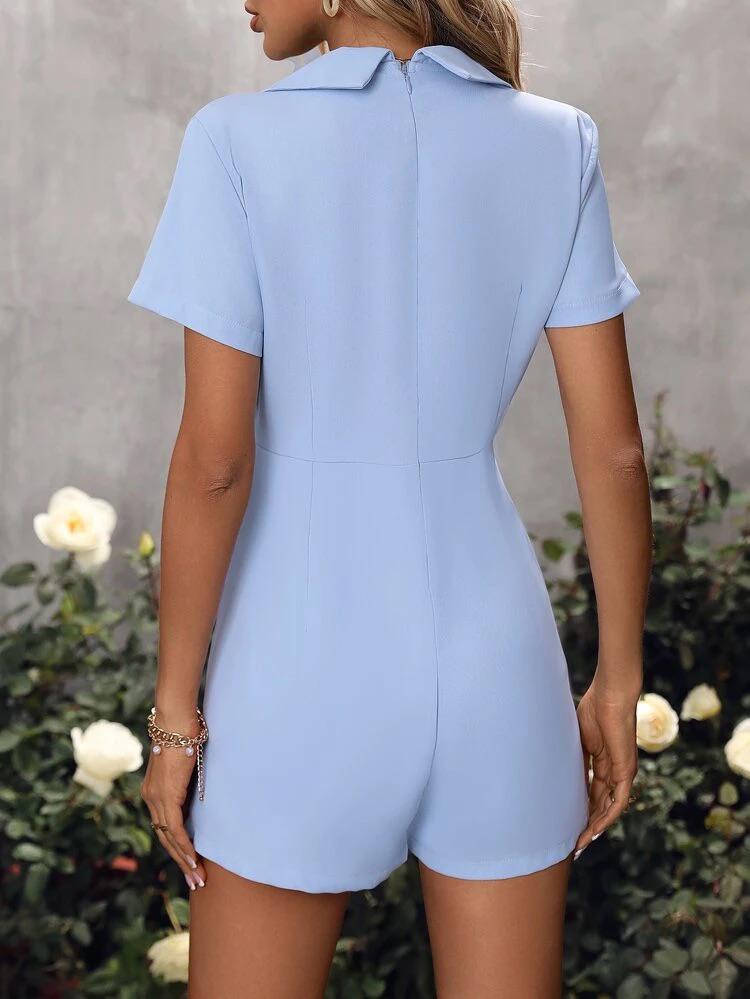 Solid Lapel Neck Romper