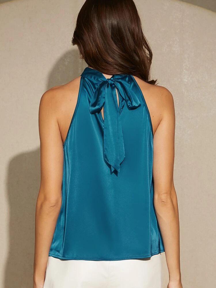 Kendiee Tie Back Satin Halter Top