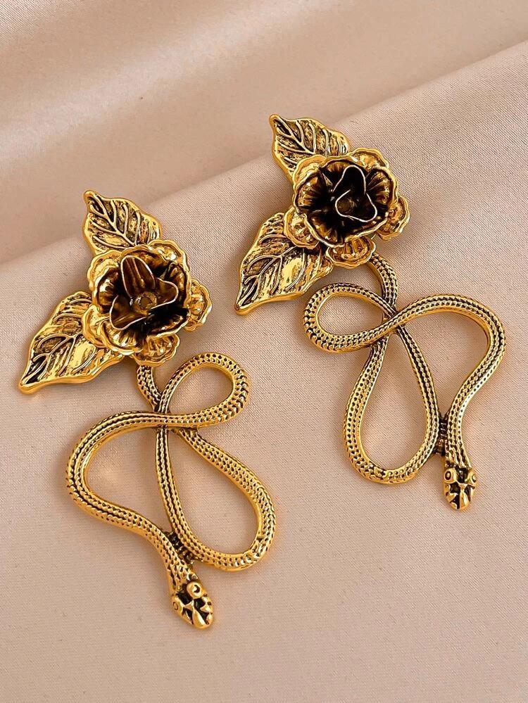 Snake & Flower Drop Earrings