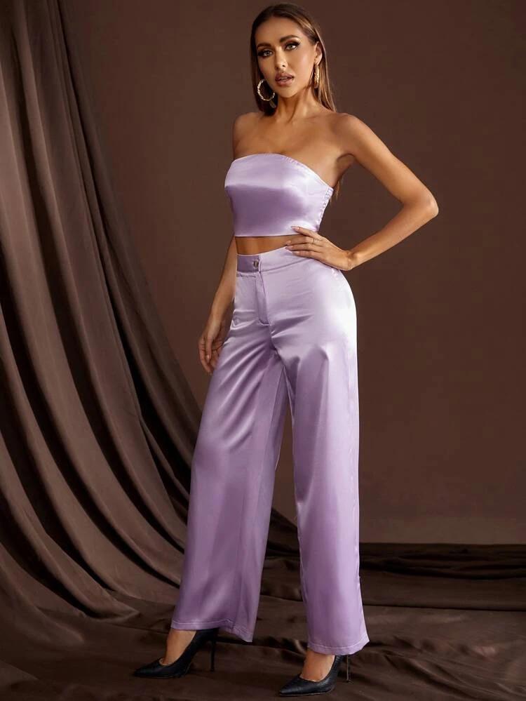 Satin Tube Top & Wide Leg Pants