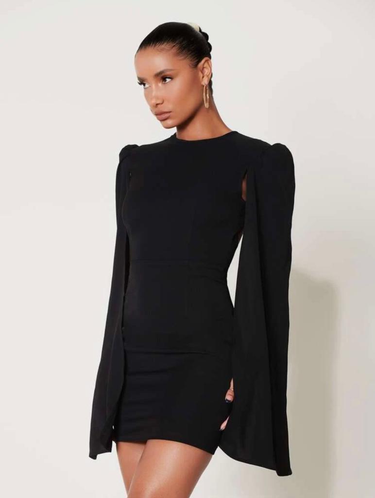 Cloak Sleeve Open Back O-Ring Zip Up Dress