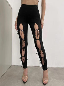 Cut Out Knot Front Leggings freeshipping - Kendiee