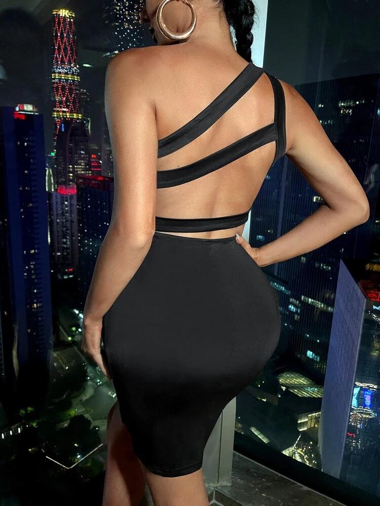 One Shoulder Cut Out Back Bodycon Dress freeshipping - Kendiee